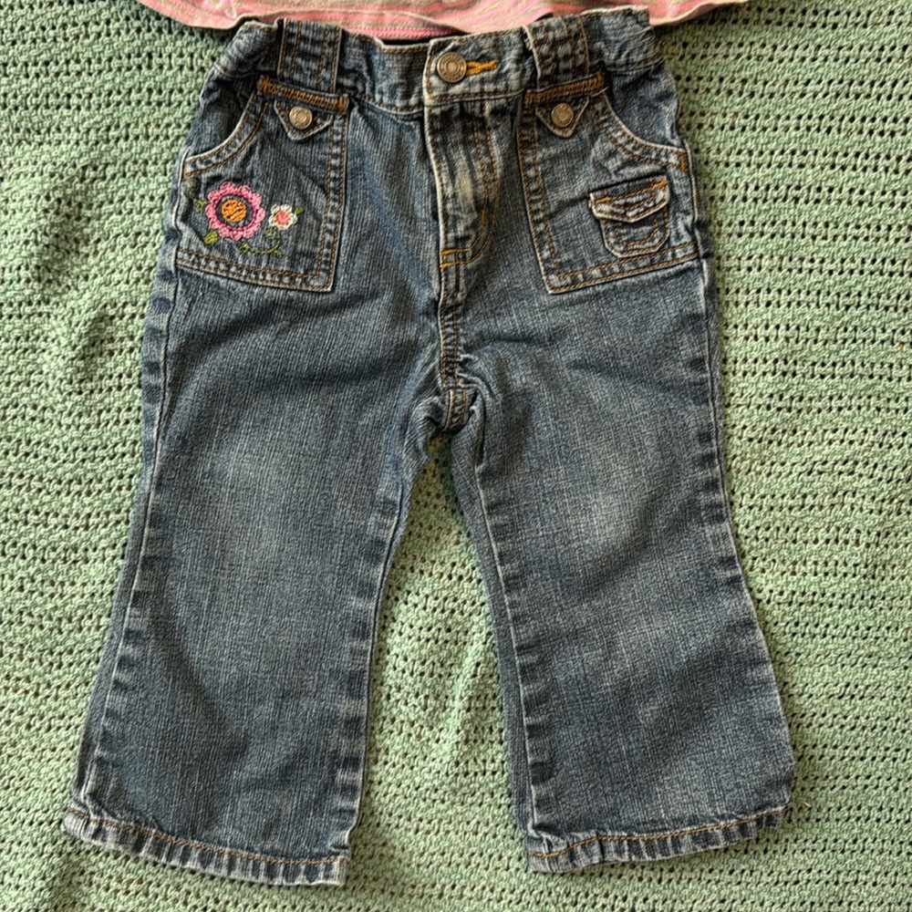 2/$10 18 month Pink Ruffle Top and Denim Jeans Set - Picture 2 of 5